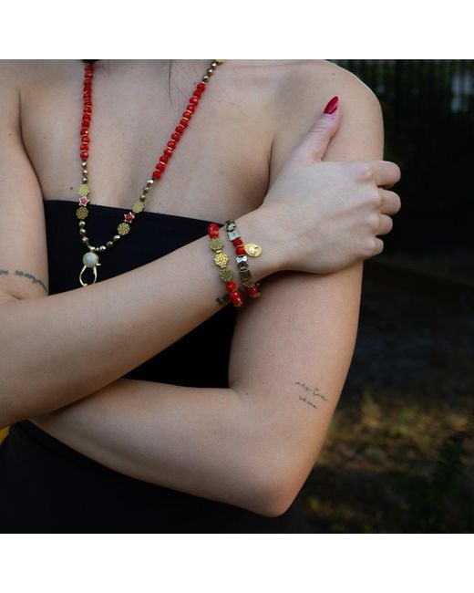 Ebru Jewelry Red Strength & Grace Energy Elephant Charm Bracelet Set
