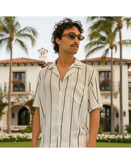 ORIGIN OF HEARTS Natural Neutrals Senai Striped Cotton Resort Shirt for men