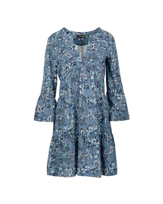 Conquista Blue Paisley Print A Line Dress