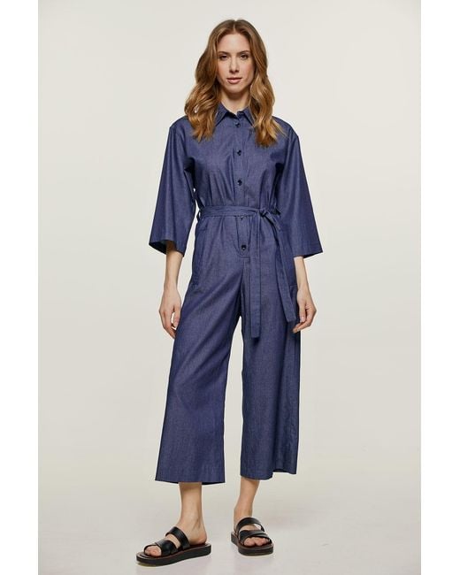 Conquista Blue Cotton Jumpsuit