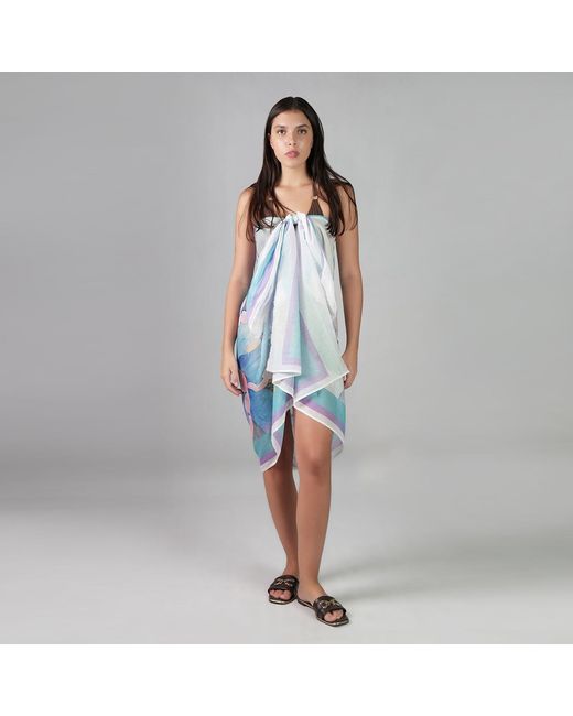 DHARA SHETH DUBAI Blue Fleur Botanical Print Resort Halter-Style Sarong