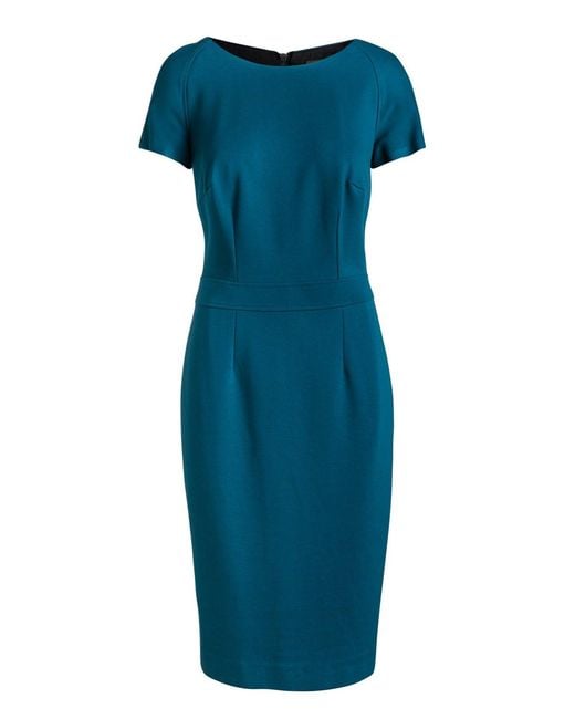 Conquista Blue Petrol Fitted Cap Sleeve Dress