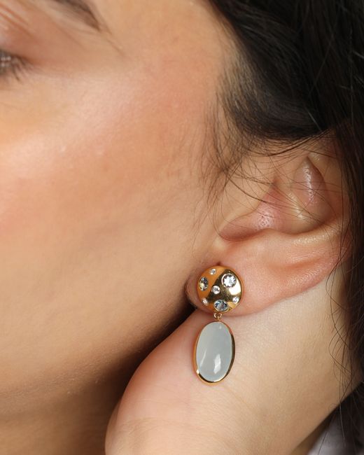 The Jewelz Metallic Neutrals Aquamarine Dome Earrings Gift For Her