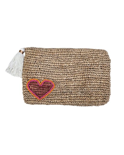 OhSun Metallic Neutrals Xoxo Beaded Raffia Clutch