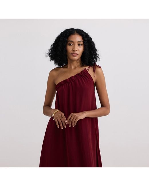 REISTOR Red One-Shoulder Midi Crepe Dress