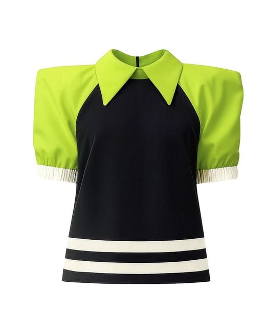 Julia Allert Black Designer Puff Sleeve Blouse – Lime