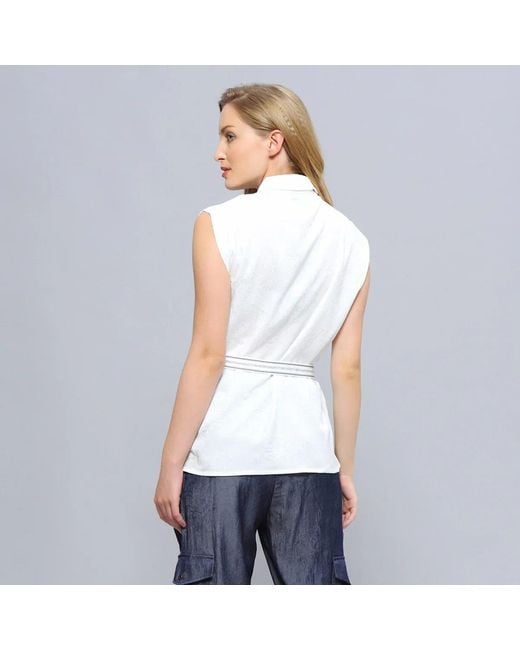 Smart and Joy White Sleeveless Shirt With Trimming for men