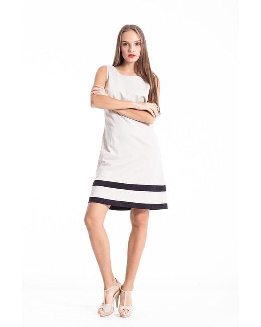 Conquista White Neutrals Stripe Detail Sleeveless Dress