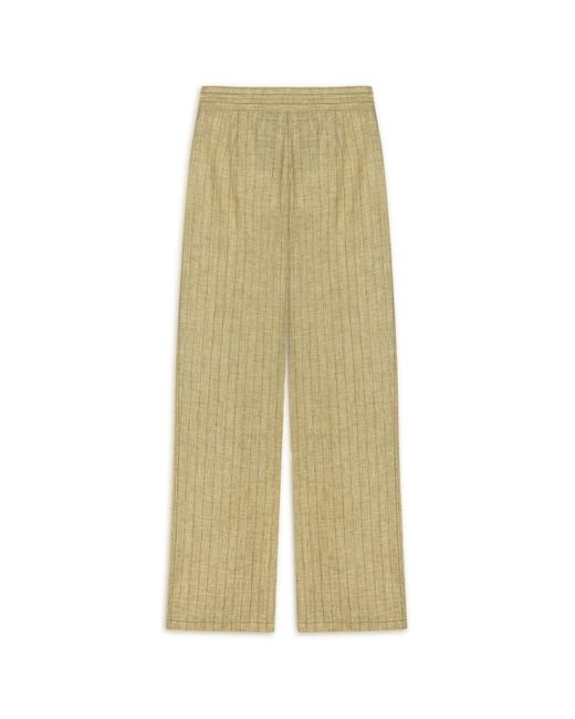 Nocturne Green Neutrals Linen Striped High-Waist Pants