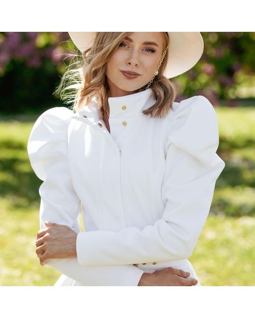RainSisters White Coat With Balloon-Styled Sleeves: Majestic