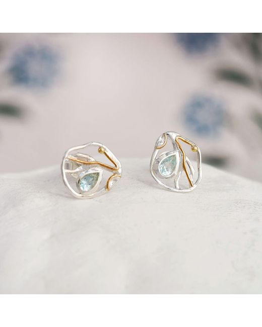Isla Silver Metallic Handmade Topaz Flow Stud Earrings