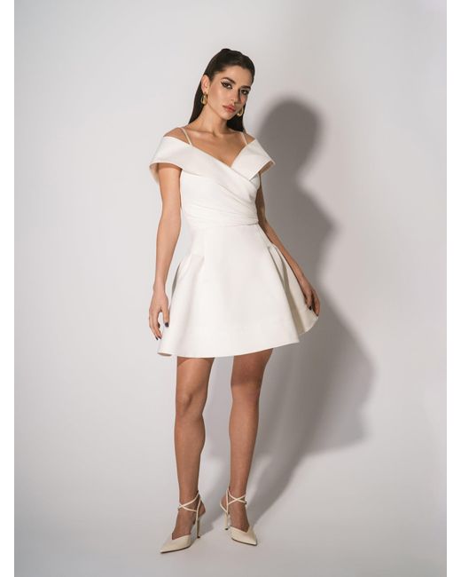Tia Dorraine Natural Easy To Love Flared Satin Mini Dress Pearl