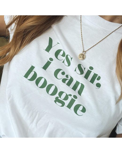 Fanclub White Yes Sir I Can Boogie Oversized Retro Slogan T-shirt