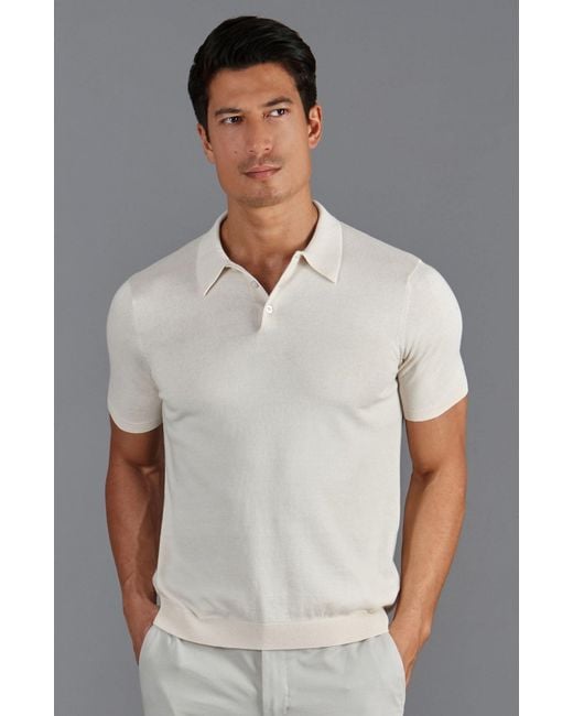 Paul James Knitwear Natural Neutrals Ultra Fine Cotton Earl Short Sleeve Polo Shirt for men