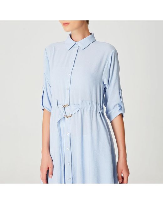 Smart and Joy Blue Long Minimalist Shirt Dress