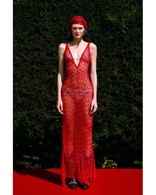 Pcfg Red The Solar Reflections Open Knit Maxi Beach Dress