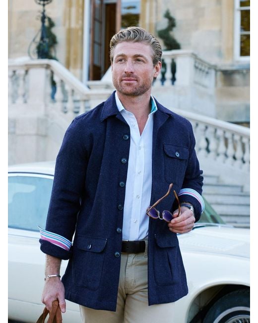 Koy Clothing Blue Wool Safari Jacket for men