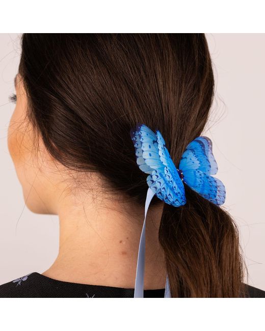 Oana Savu Blue Butterfly Ribbon Tie Choker Necklace Ribbon Scrunchie