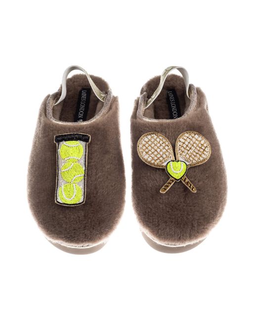 Laines London Multicolor Neutrals Flatform Cloud Closed Toe Slippers With Tennis Lover Brooches