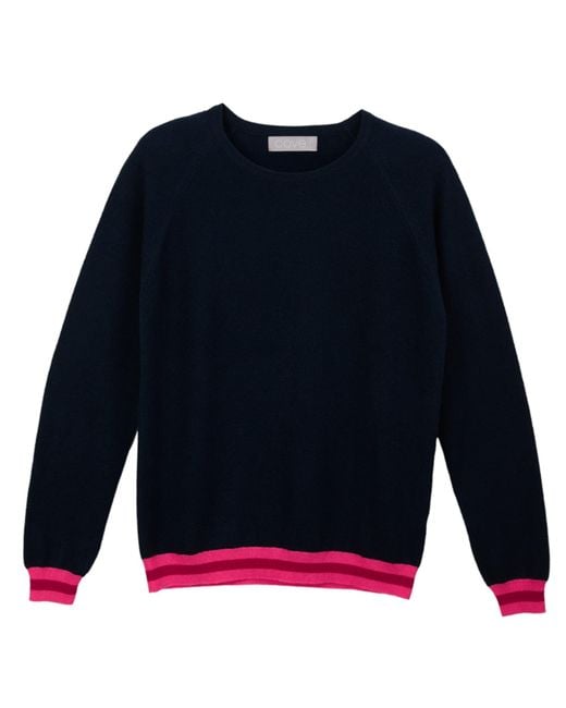 Cove Blue Navy Cashmere Jumper With Pink Stripes