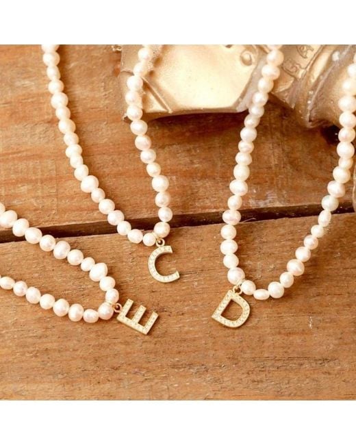 LINYA JEWELLERY Metallic Mono Letter Pearl Necklace E
