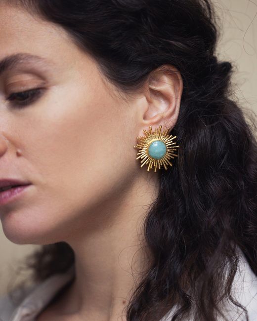Kybele Studio Metallic Celestial Radiance Earrings With Aventurine
