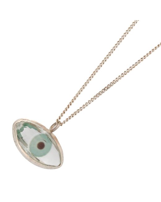 Ebru Jewelry Metallic Green Glass Evil Eye Sterling Silver Necklace