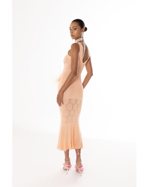 Andreeva Orange Vanilla Apricot Knit Dress With Feathers
