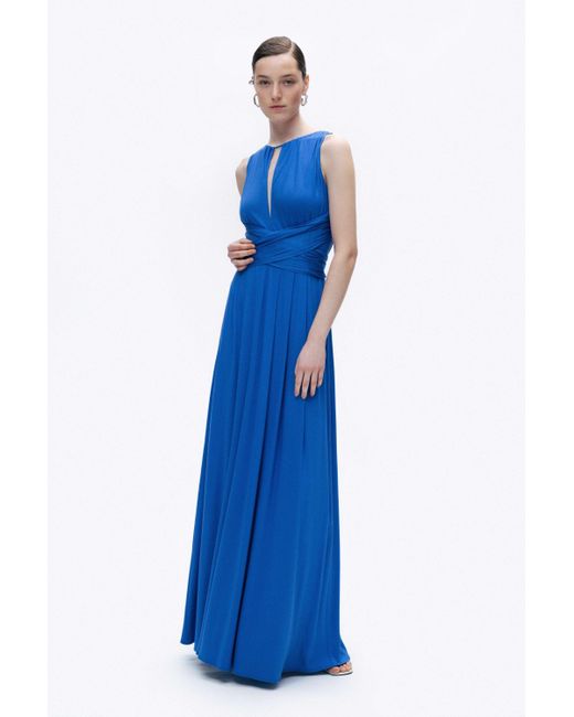 Nocturne Blue Royal Sleeveless Maxi Dress With Waist Detail