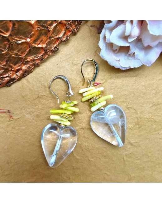 Farra Metallic Quartz Heart And Bamboo Coral Earrings