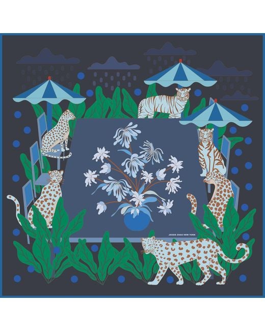 Jessie Zhao New York Green Double Sided Wool Silk Scarf Of Night Banquet