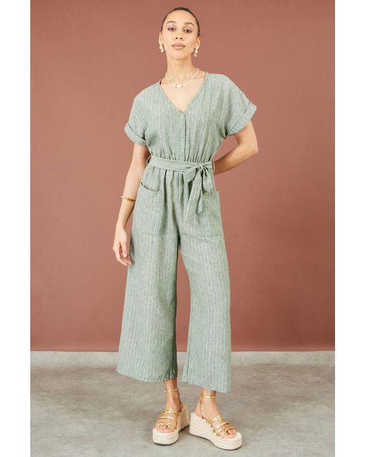 Yumi' Green V Neck Kimono Sleeve Jumpsuit