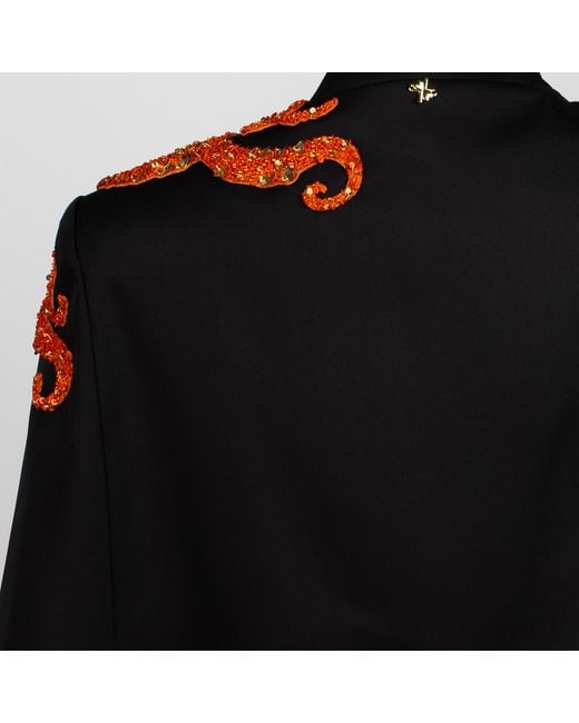 House of Laines London Black Laines Couture Tailored Cape With Embellished Octopus