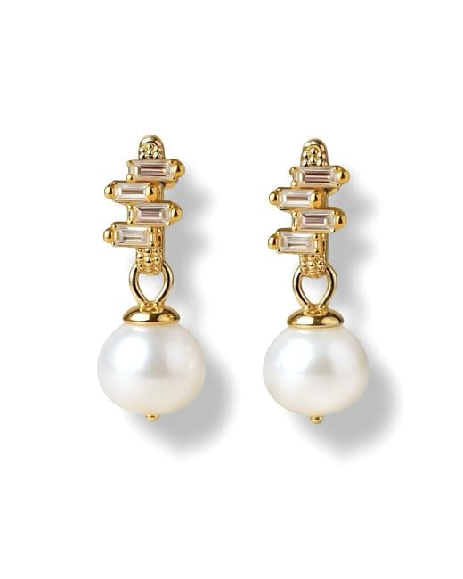Ninemoo Metallic Sapphire Accent Pearl Drop Earrings