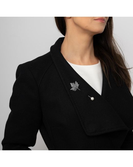 Silver Moon White Sterling Brooch – Maple Leaf Silhouette