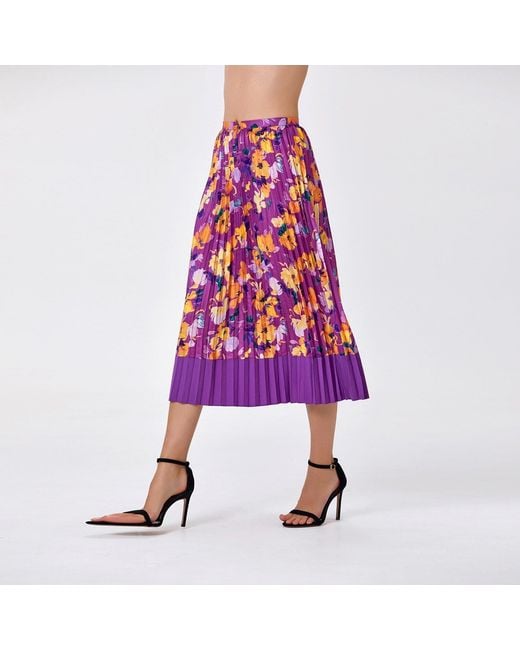 Smart and Joy Blue Pleated Midi Skirt With Print