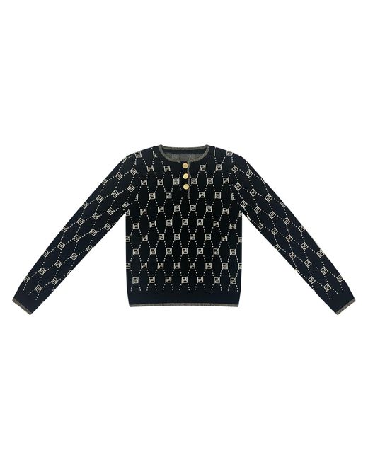 Roch Perel Black Monogrammed Edged Sweater