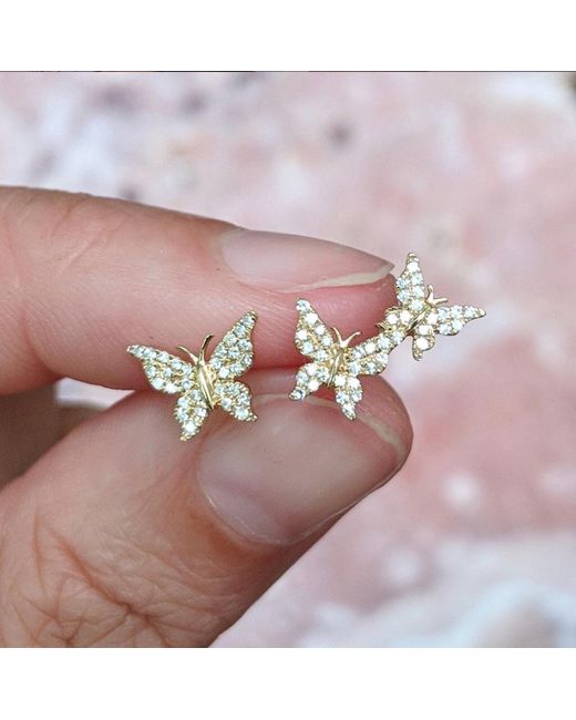 KAMARIA Metallic Asymmetric Diamond Butterfly Earring Studs