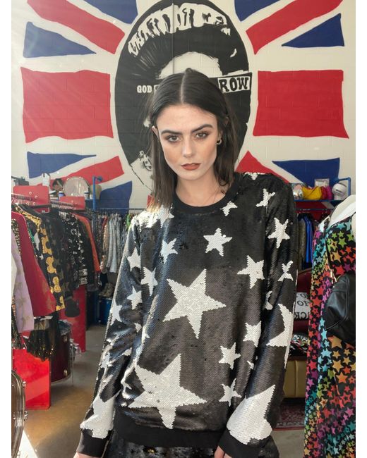 Any Old Iron Black Sparkle Star Reversible Sequin Sweatshirt
