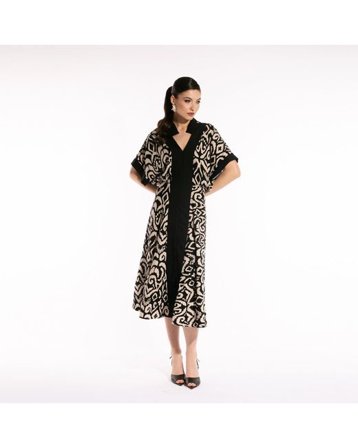Larisa Dragna Black Neutrals Agatta Linen Dress With Contrast Insert