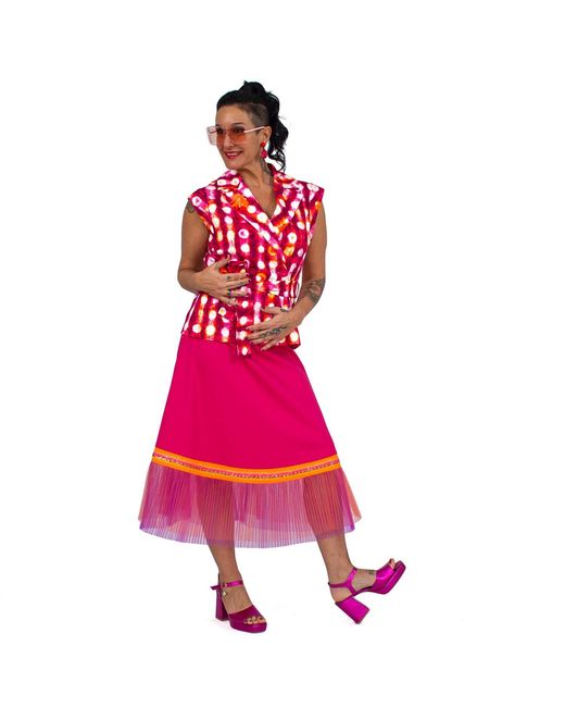 Lalipop Design Pink Fuchsia Skirt With Double Layer Pleated Tulle Detail