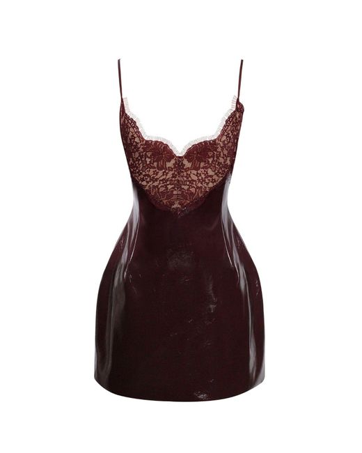 Miss Circle New York Red Shelby Dark Vegan Leather With Lace Mini Dress