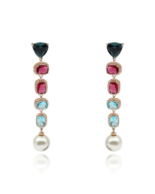 Michael Nash Jewelry White Michela Multi Color And Pearl Drop Hanging Earrings