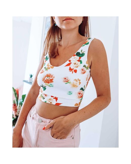 Sophie Cameron Davies White Floral Cotton Crop Top