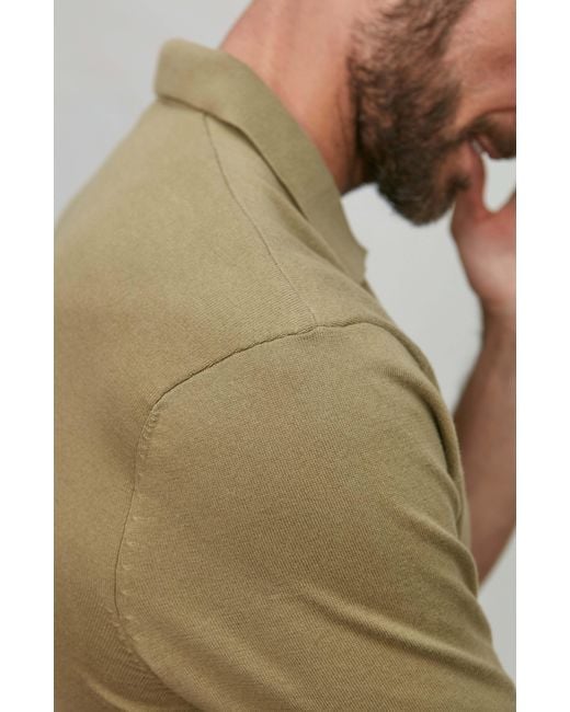 Paul James Knitwear Green Neutrals Ultra Fine Cotton Nathan Buttonless Polo Shirt for men