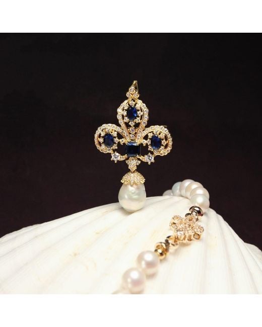 Ninemoo Metallic Royal Iris Natural Pearl Brooch & Pendant