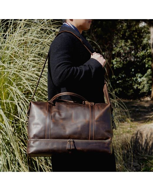 Touri Brown Leather Weekend Bag With Suit Compartment for men