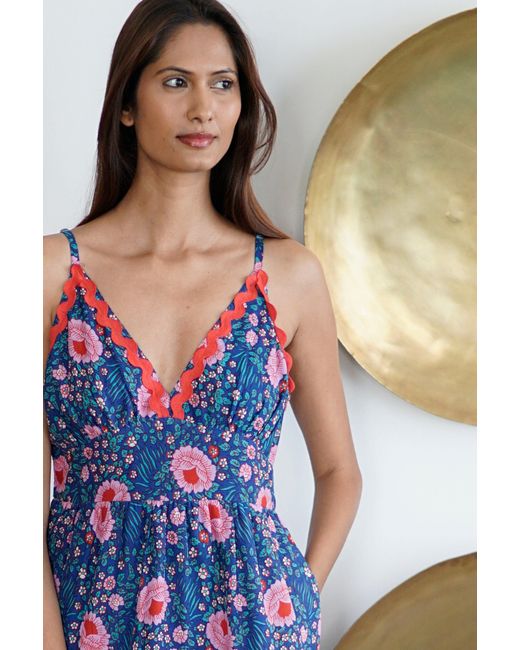 La Mandarine Blue Summer Maxi Dress With Pockets. Block Print Cotton Summer Maxi Dress Beatriz
