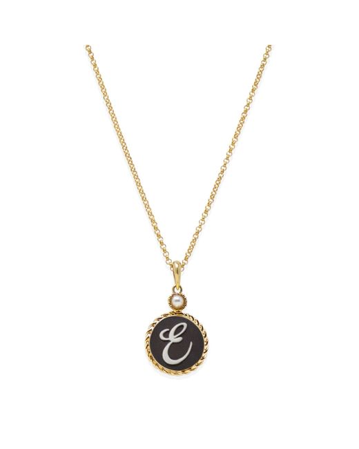 Vintouch Italy Metallic Gold Vermeil Black Cameo Initial Necklace