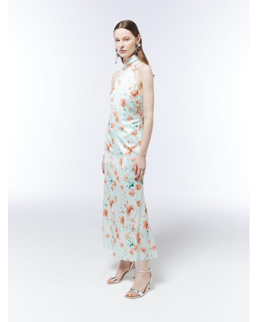 Sour Figs Metallic Watercolour Floral Halterneck Maxi Dress